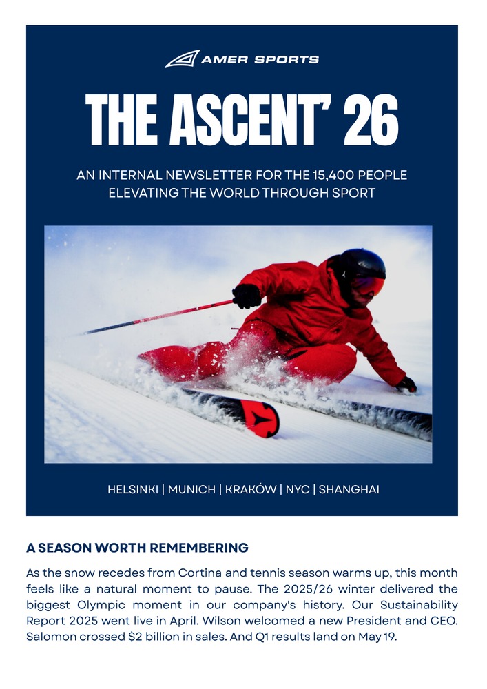 The Ascent ’26 newsletter concept, with a skier on the cover